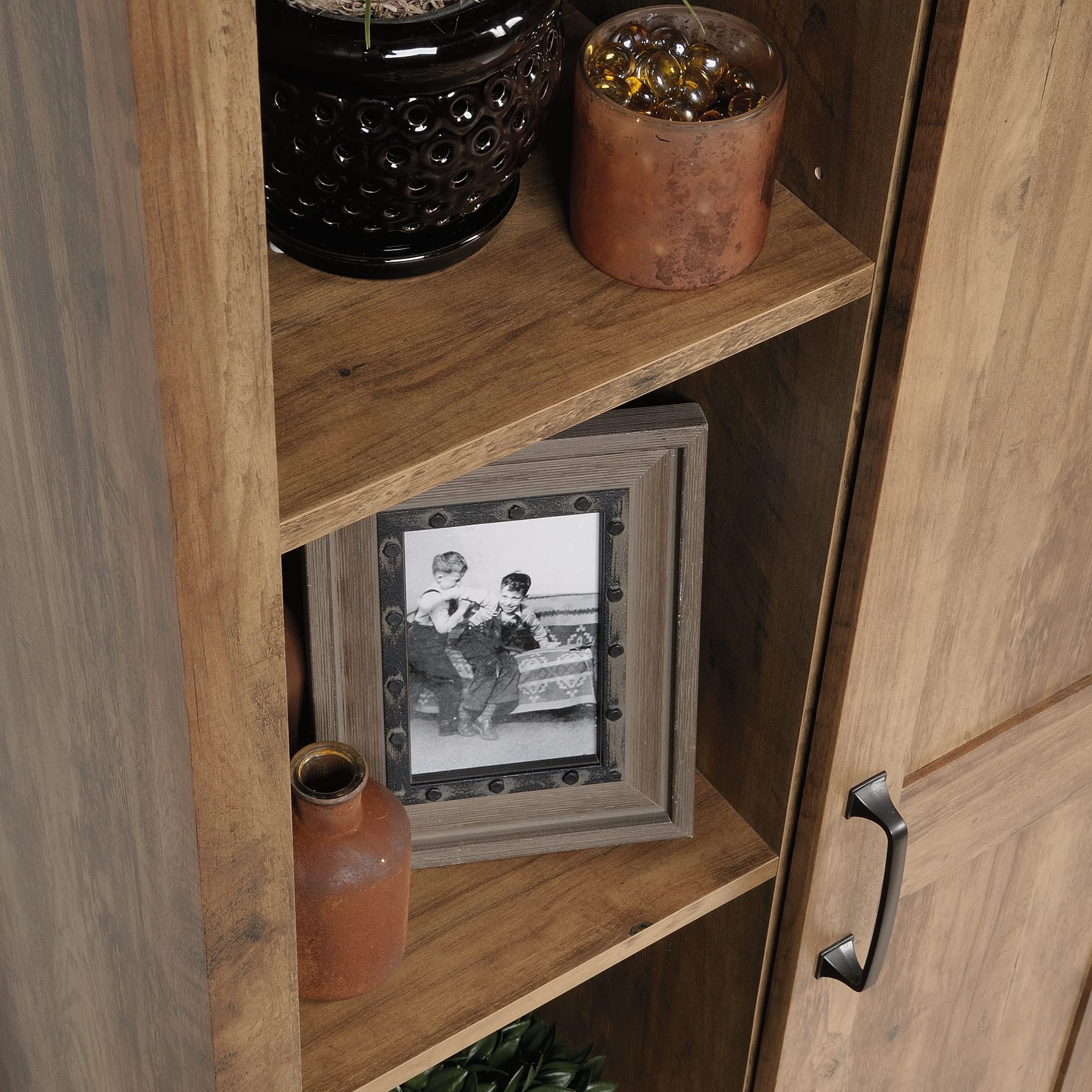 Sauder Sliding Door Storage Cabinet - Rustic Pine Finish Pantry Organizer for Kitchen, Bathroom, or Home Office | Durable & Stylish Storage Solution