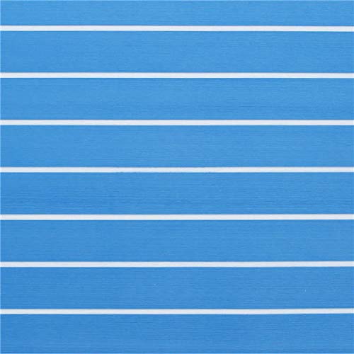 LLBB Blue with White Lines EVA Foam Faux Teak Decking Sheet - Non-Slip Self-Adhesive Boat Flooring Pad for Yacht & Marine Use | Waterproof Deck Mat for Boats, Pools, RV & Outdoor Spaces