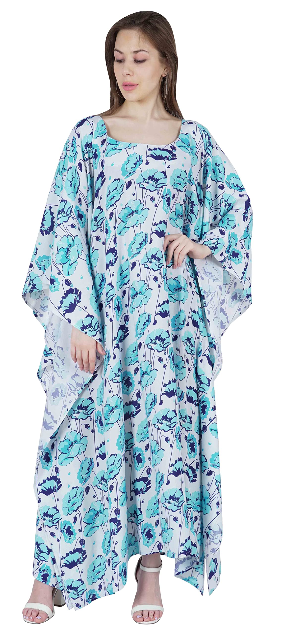 Elegant Long Kaftan Maxi Dress for Women - Flowy Kimono Sleeves Beach Cover Up, Plus Size Summer Dress for Beach Vacation, Pool Party & Boho Fashion