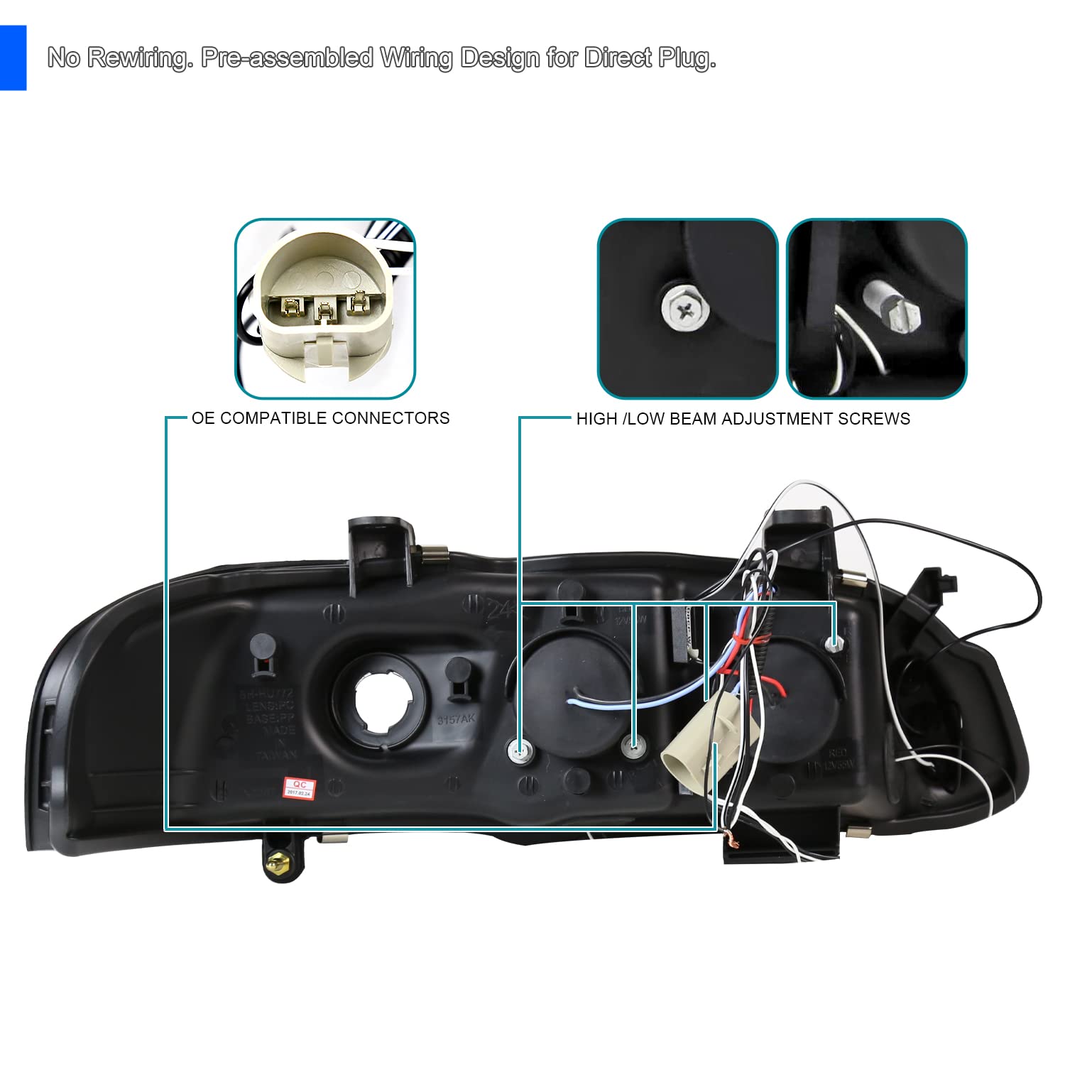 Spec-D Tuning Black Projector Headlights for 2000-2003 Nissan Sentra - Left & Right Pair Headlamp Assembly - High Performance Lighting Upgrade for Night Driving & Custom Car Styling