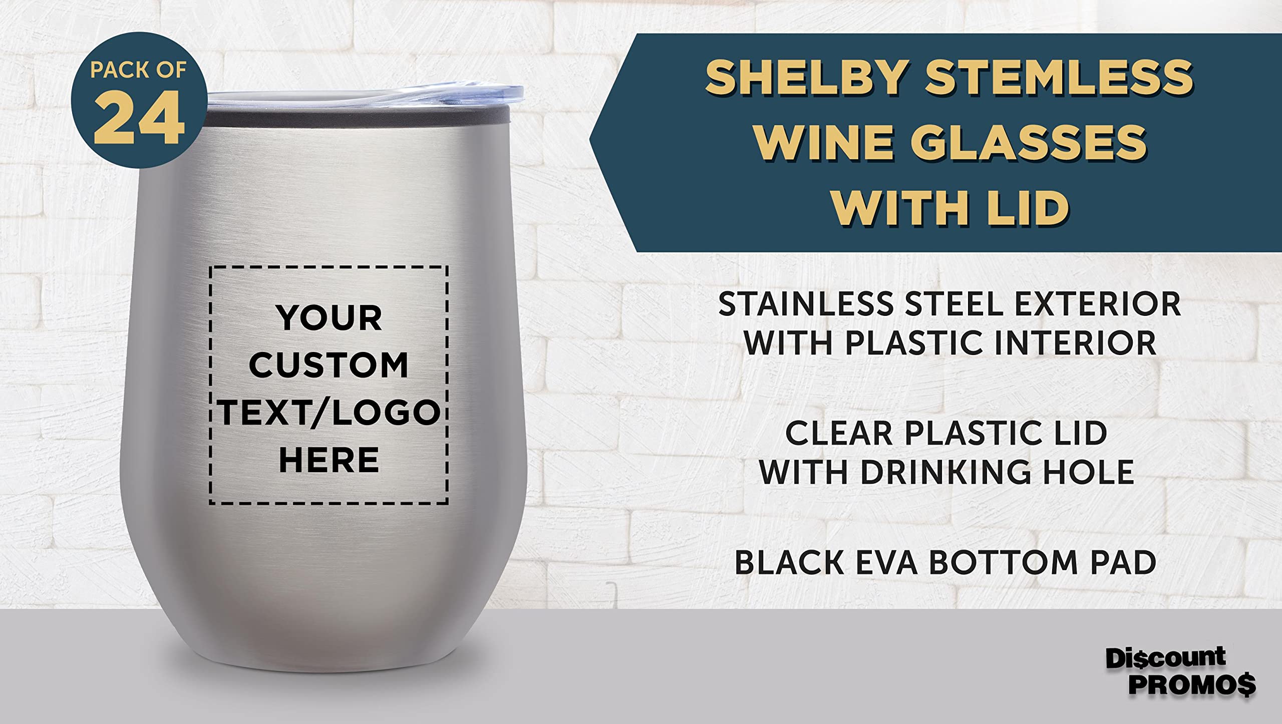 24-Pack Custom Stemless Wine Tumblers 12oz - Insulated Silver Personalized Bulk Wine Glasses for Parties, Weddings & Events - Perfect for Wine, Cocktails, Coffee & Cold Drinks