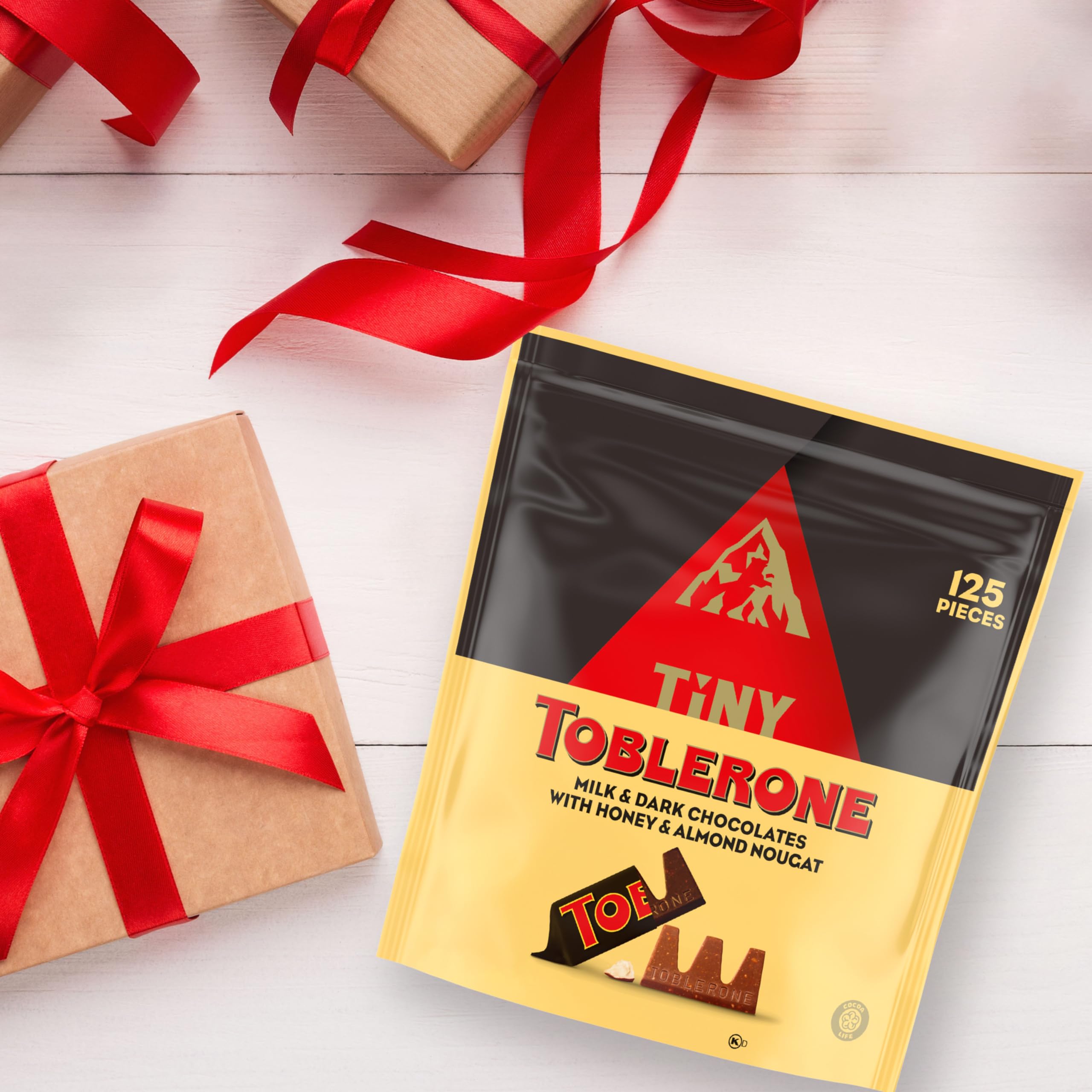 Toblerone Tiny Chocolate Gift Bag Variety Pack - 125 Pieces (Milk & Dark Chocolate Bars) - Perfect for Party Favors, Office Treats & Holiday Gifting