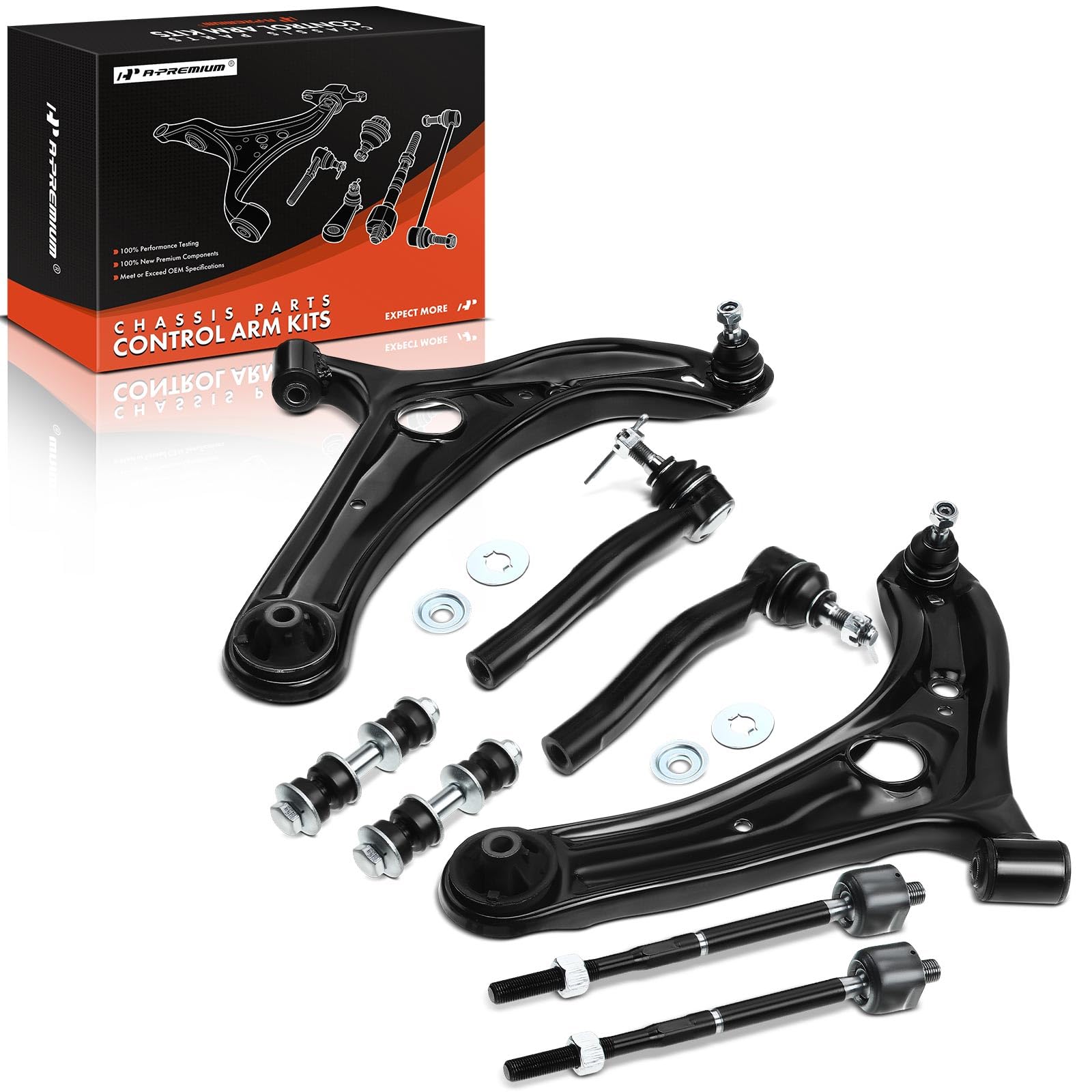 Premium 8-Piece Suspension Kit - Front Lower Control Arm, Sway Bar Link, Inner & Outer Tie Rod Ends for 2004-2005 Toyota Echo (Sedan & Hatchback) - Improve Handling & Ride Comfort for City Driving & Daily Commutes