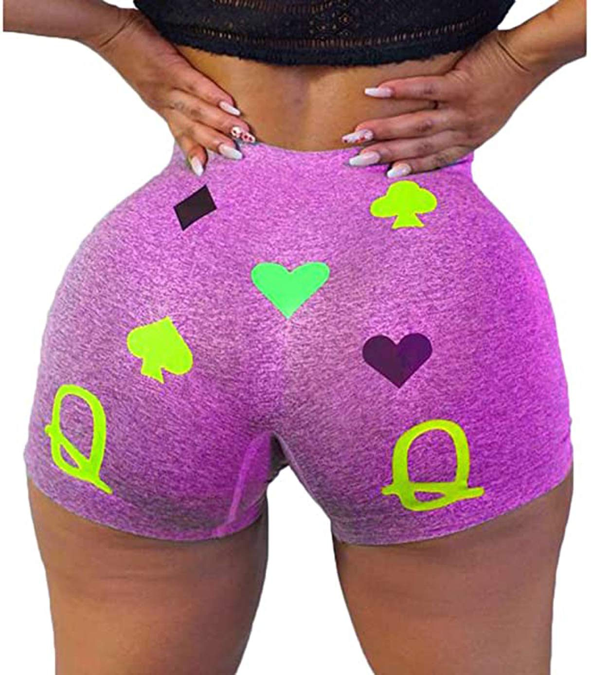Vohawsa Women's High Waist Athletic Shorts - Sexy Workout Running Yoga Shorts with Letter Print, Stretchy Casual Exercise Pants for Gym, Fitness & Lounge Wear