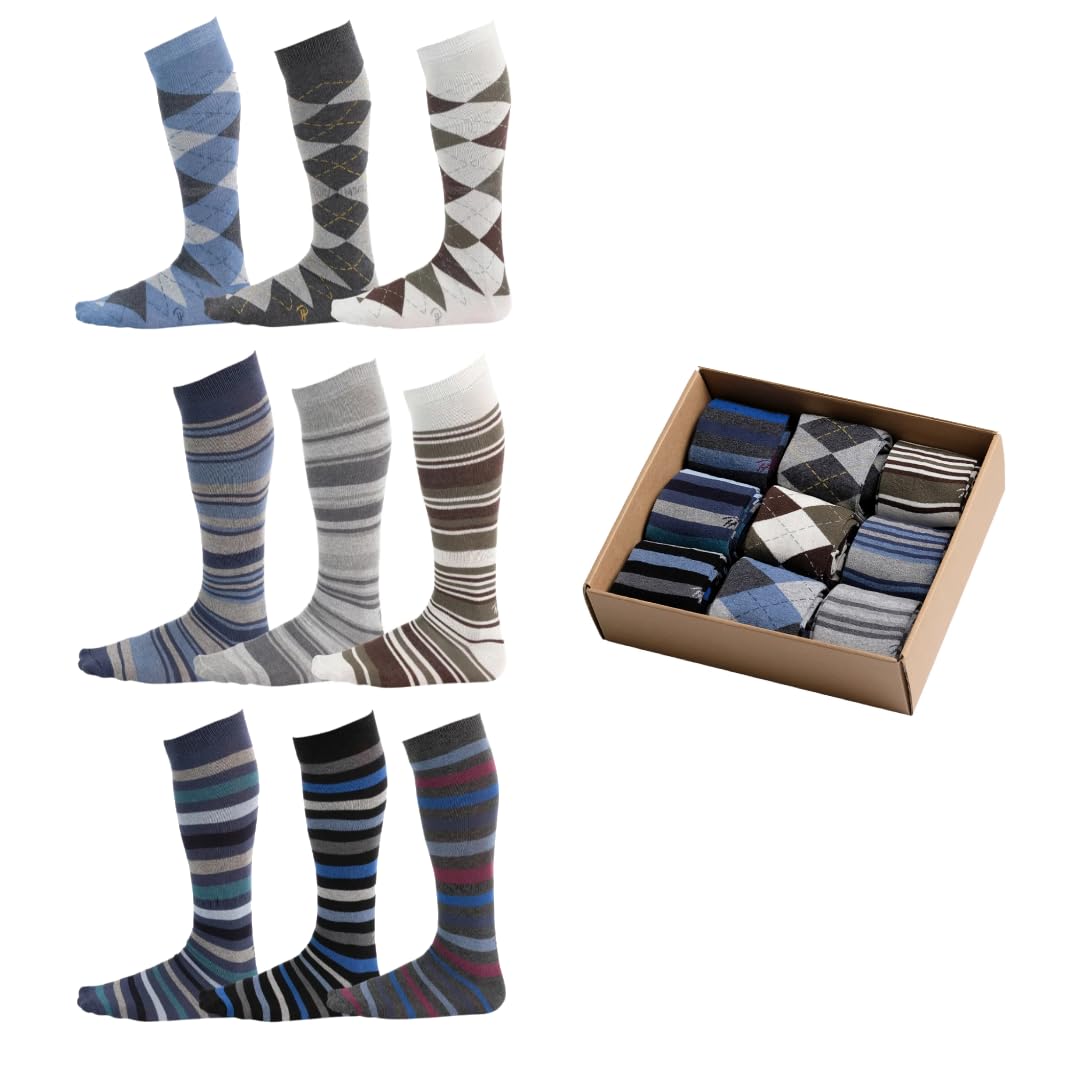 Premium Cotton Over the Calf Dress Socks for Men (9-Pack) | Soft & Breathable Long Socks That Stay Up | Perfect for Business, Formal & Casual Wear