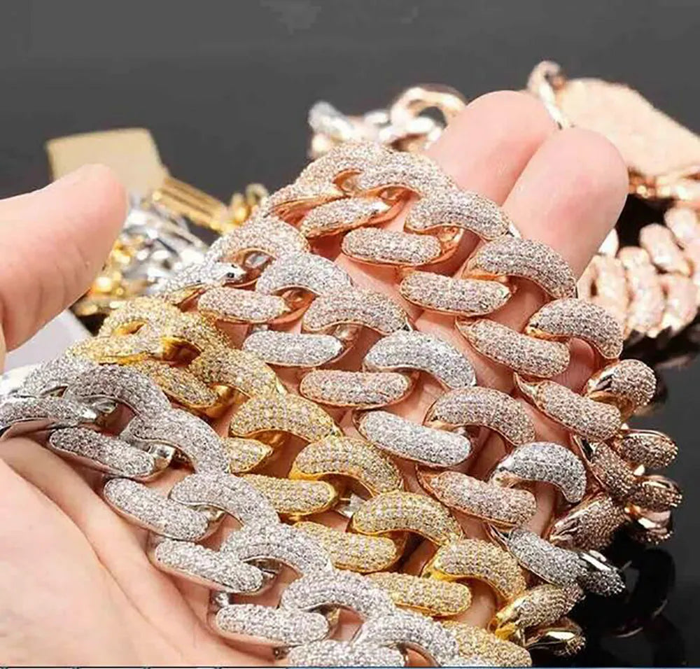 18K Gold Moissanite Cuban Link Tennis Chain Necklace for Men - Iced Out Hip Hop Jewelry Gift for Birthday, Wedding & Special Occasions