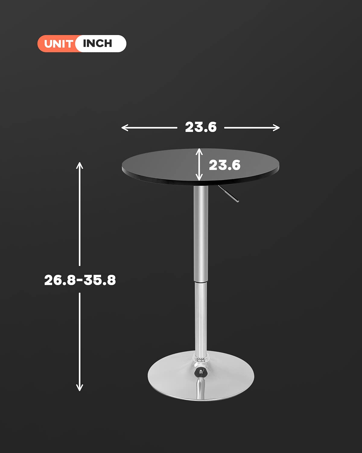 Adjustable Height Modern Round Bar Table - Hydraulic Pub & Counter Table for Kitchen, Dining Room & Home | Perfect for Entertaining, Small Spaces & Breakfast Nooks