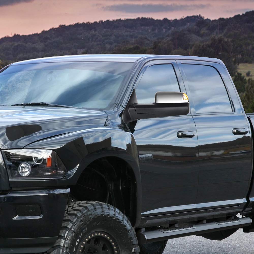 2010-2018 Dodge Ram 1500/2500/3500 Power Adjustable Heated Towing Mirrors with LED Turn Signal & Puddle Light - Chrome Side View Mirrors for Enhanced Visibility and Safety While Towing or Parking