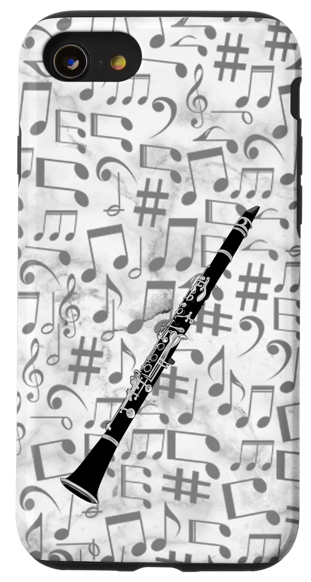 iPhone SE (2020) / 7 / 8 Clarinet Music Notes Phone Case - Slim Protective Cover with White Background - Perfect for Musicians & Music Lovers - Great Gift for Band Students & Teachers