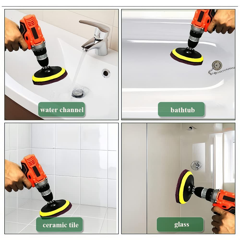 NewZC 16-Piece Electric Cleaning Brush Pad Set - Compatible with Bosch Cordless Cleaners - Includes 4 Foam Pads, 4 Kitchen Pads, 4 Abrasive Pads & 4 Microfiber Pads - Perfect for Home & Garden Cleaning Tasks