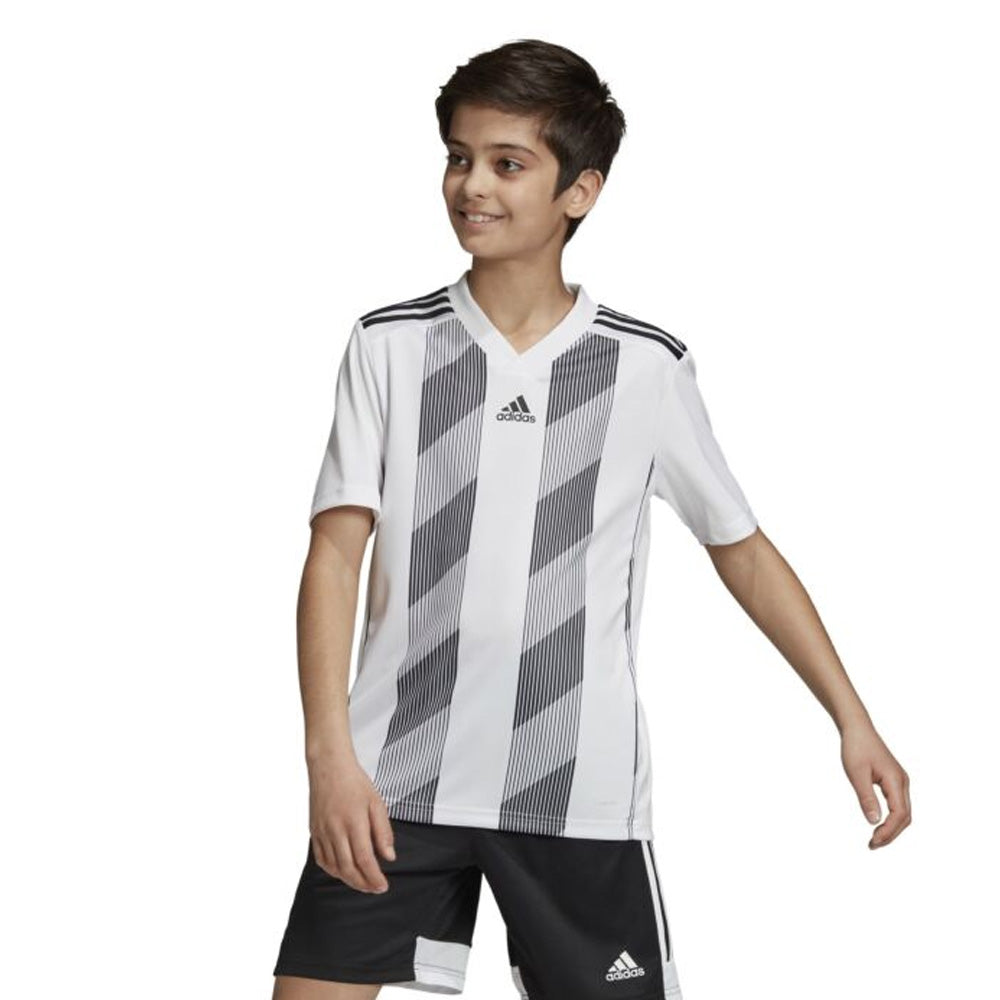 Adidas Youth Striped Soccer Jersey 19 - White & Black - Breathable Performance Shirt for Kids & Teens - Perfect for Training, Matches & Fan Wear