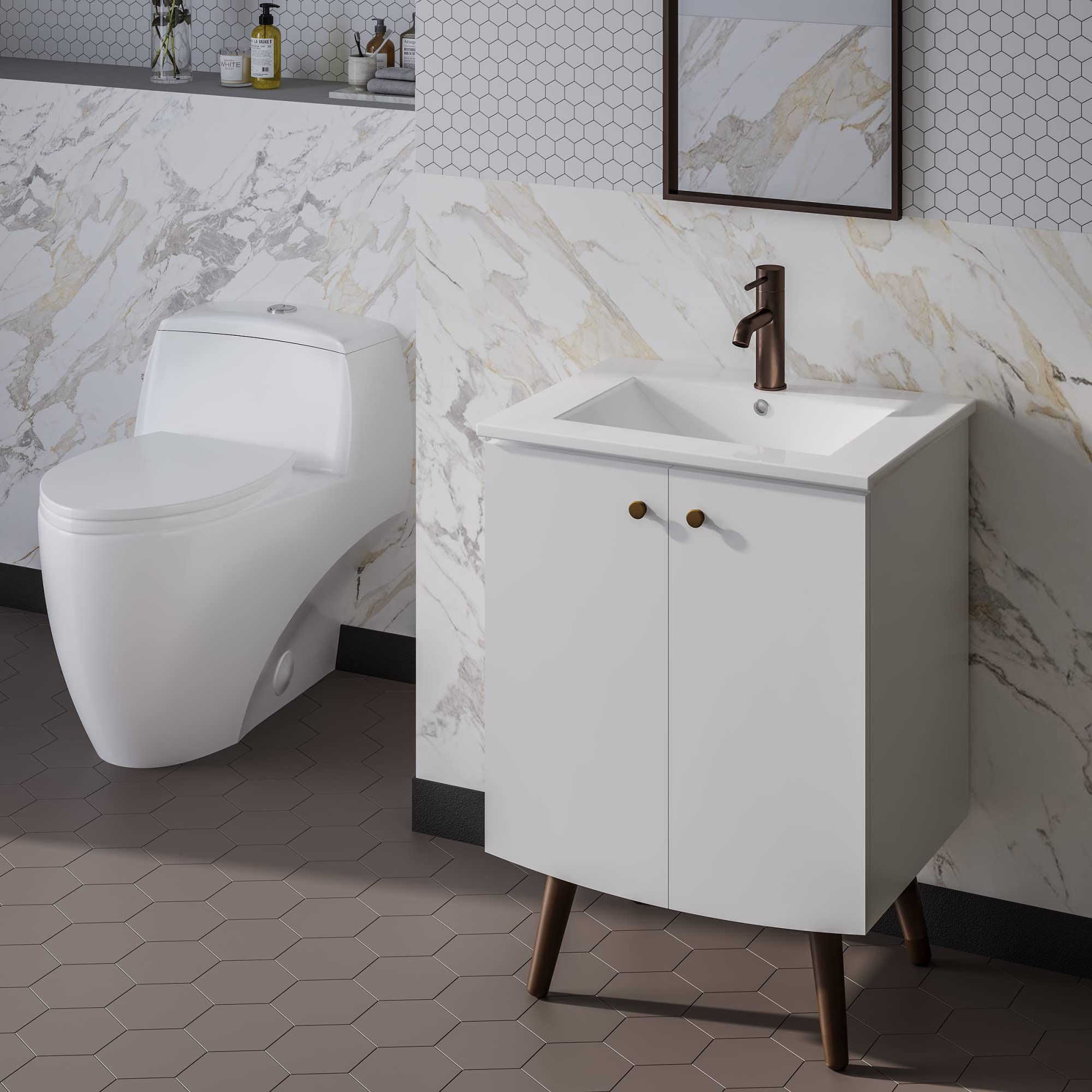Swiss Madison Manoir 24 Inch White Bathroom Vanity with Sink - Modern Space-Saving Vanity for Small Bathrooms & Powder Rooms