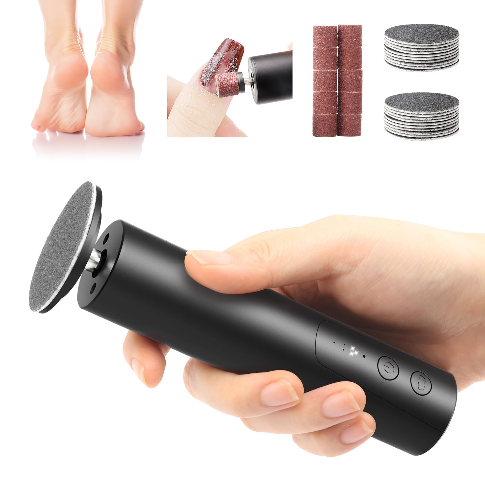 Electric Callus Remover & Foot File - Rechargeable 2-in-1 Pedicure Tool for Dry Dead Skin Removal, 6 Adjustable Speeds with Sandpaper Disks | Professional Foot Care for Smooth Heels & Soft Feet at Home