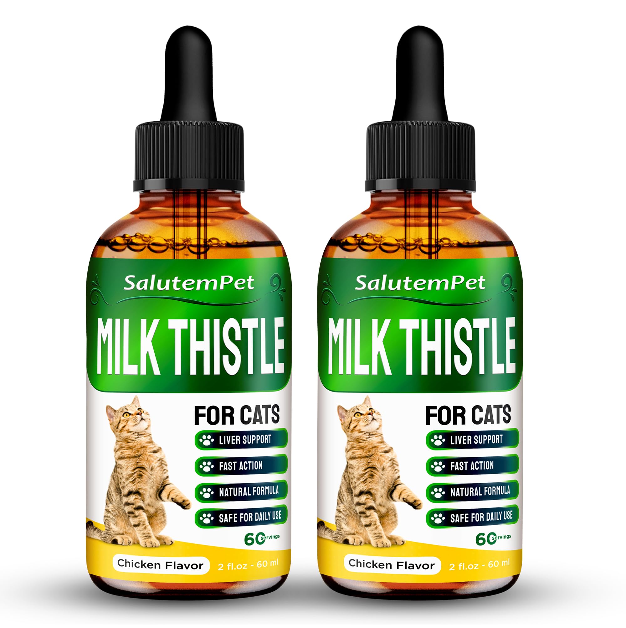 Organic Milk Thistle for Cats - Natural Liver Support Supplement with Antioxidants - 2 Pack (2 Oz Each) - Promotes Healthy Digestion & Detox for Senior & Indoor Cats