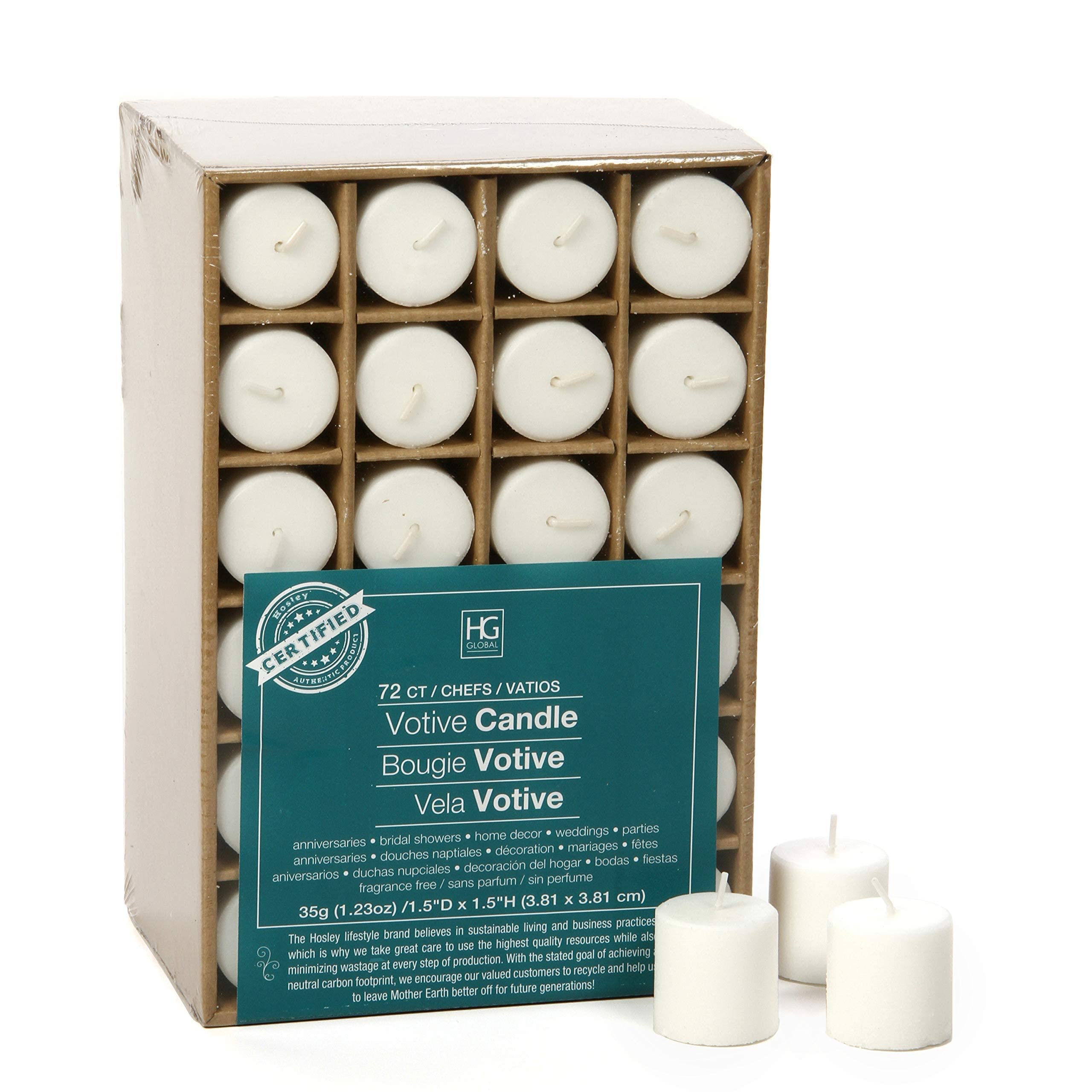 Hosley’s 72-Pack White Unscented Votive Candles & 4-Piece Clear Glass Tealight Holders (3.78 Inch Diameter) – Perfect for Weddings, Parties, Home Decor, and Romantic Ambiance