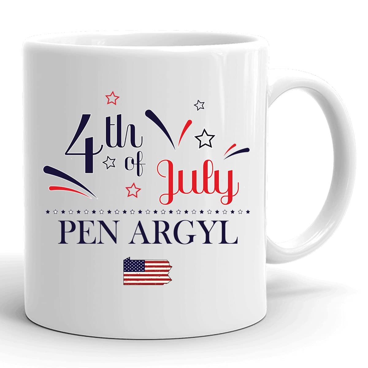 Custom USA Flag Coffee Mug - Personalized 11oz White Ceramic Cup with Happy 4th of July Design | Perfect Independence Day Gift for Pen Argyl Pennsylvania | Great for Home, Office & Patriotic Celebrations