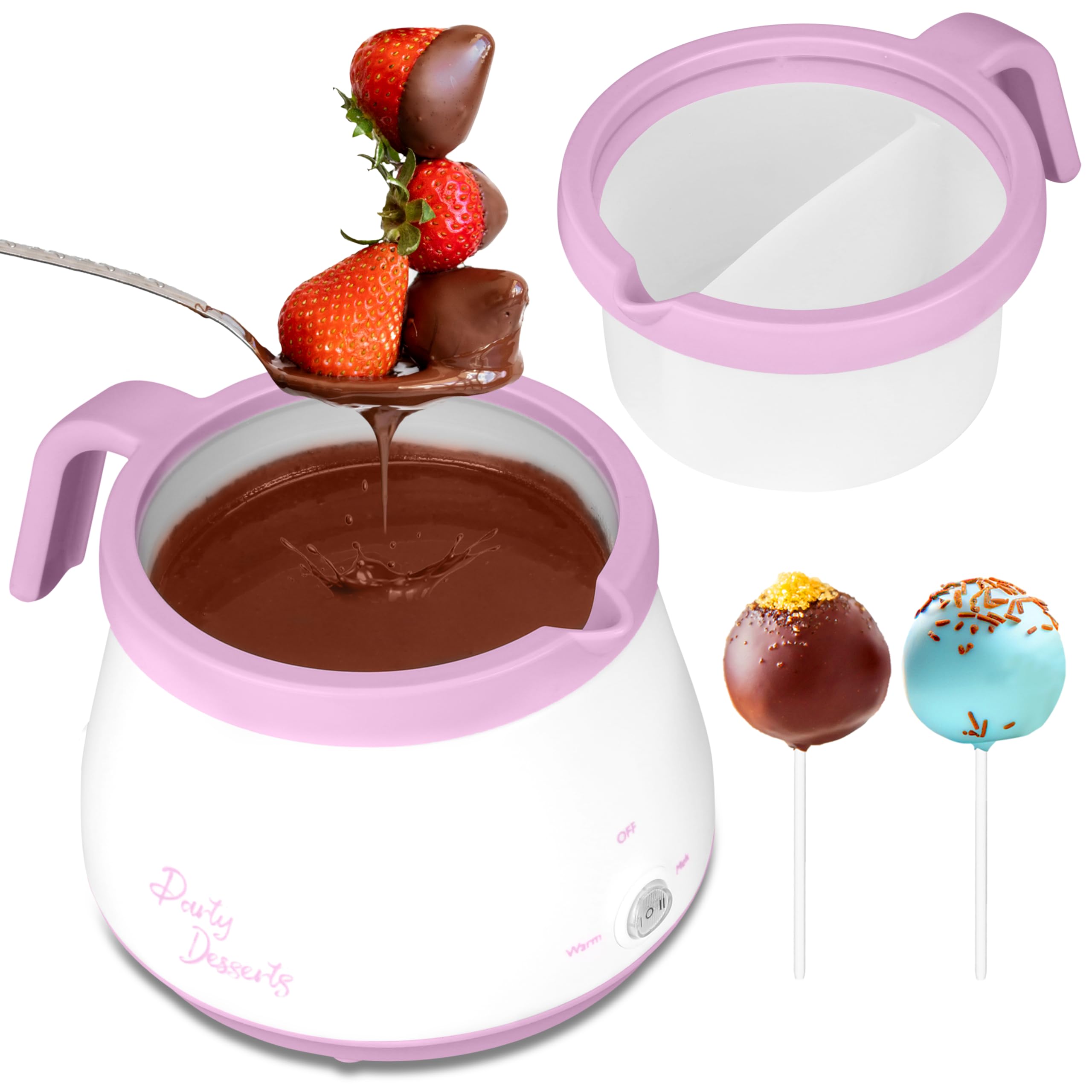 **Pink 2.5-Cup Candy & Chocolate Melting Pot with 2 Pots – Fast Melting in Minutes for Cake Pops, Cookies, Cakes, Fondue & DIY Desserts**