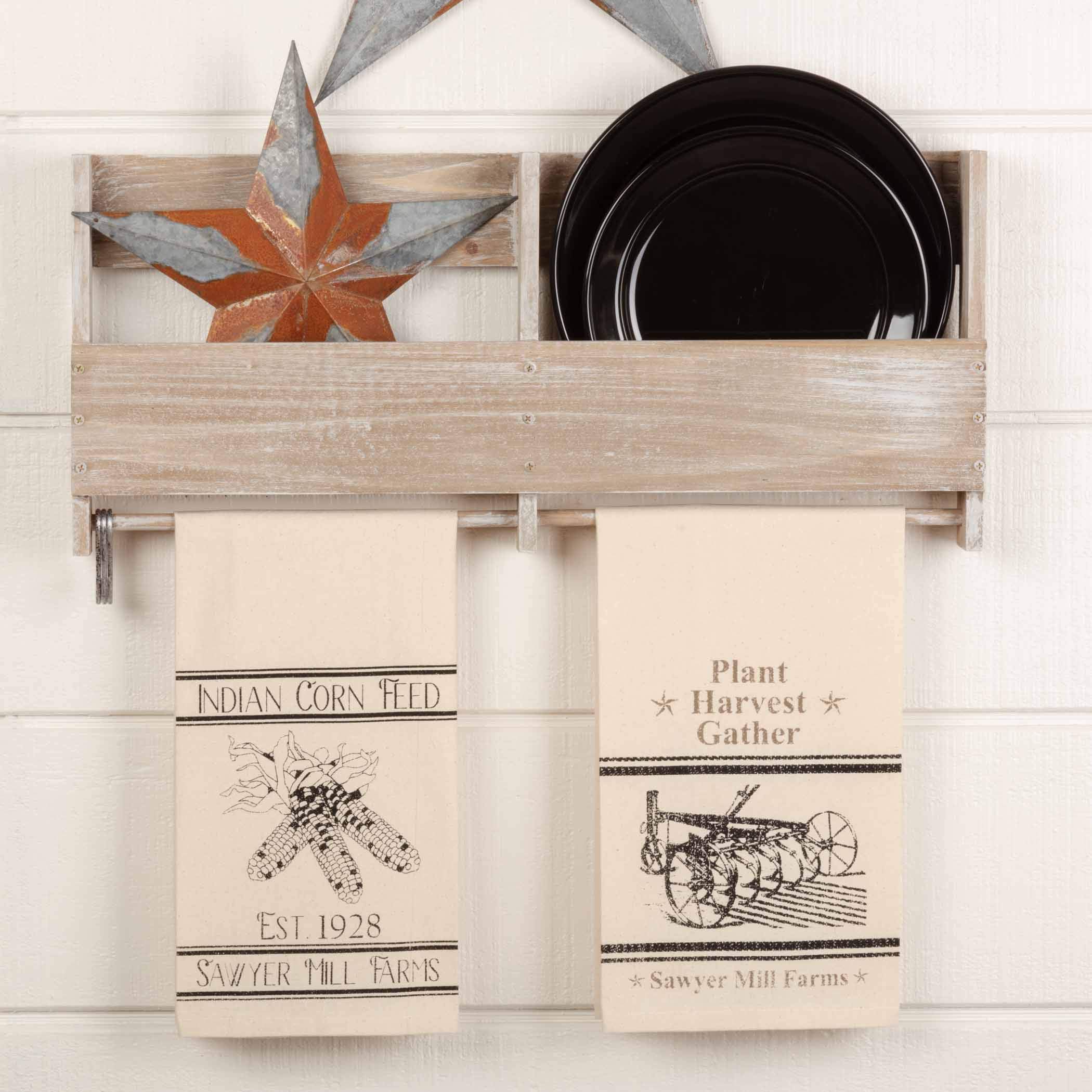 Sawyer Mill 2-Pack Premium Kitchen Towels Set 19x28 Inches - Soft & Absorbent Corn & Plow Design - Perfect for Drying Dishes, Cleaning Countertops & Adding Farmhouse Decor