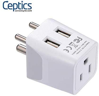Ceptics India Travel Adapter Bundle - Universal Type C & D Plug for USA to India, Maldives, Pakistan, Nepal - Charge iPhone, Android Phones, Tablets, Cameras - Perfect for Business Trips & Family Vacations