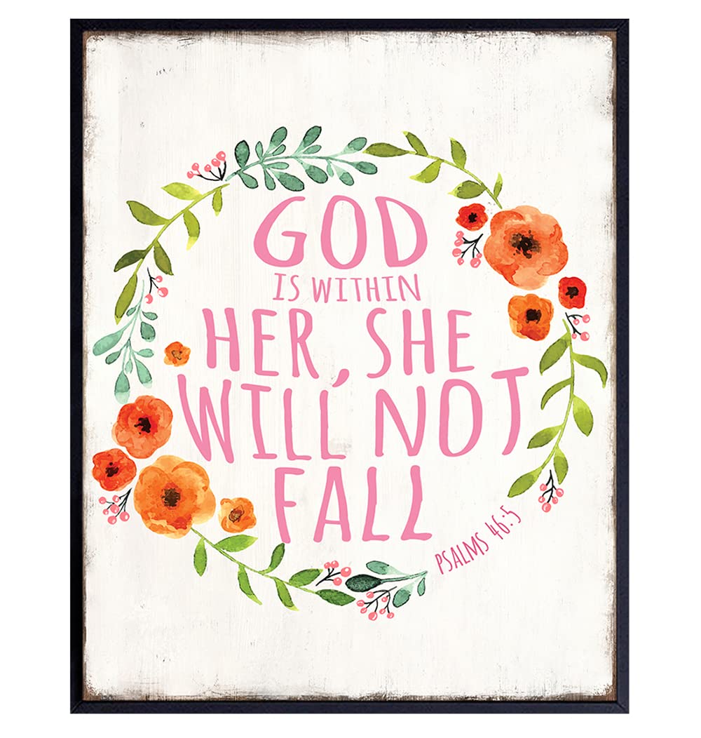 Inspirational Christian Wall Art - God is Within Her - Home & Office Decor