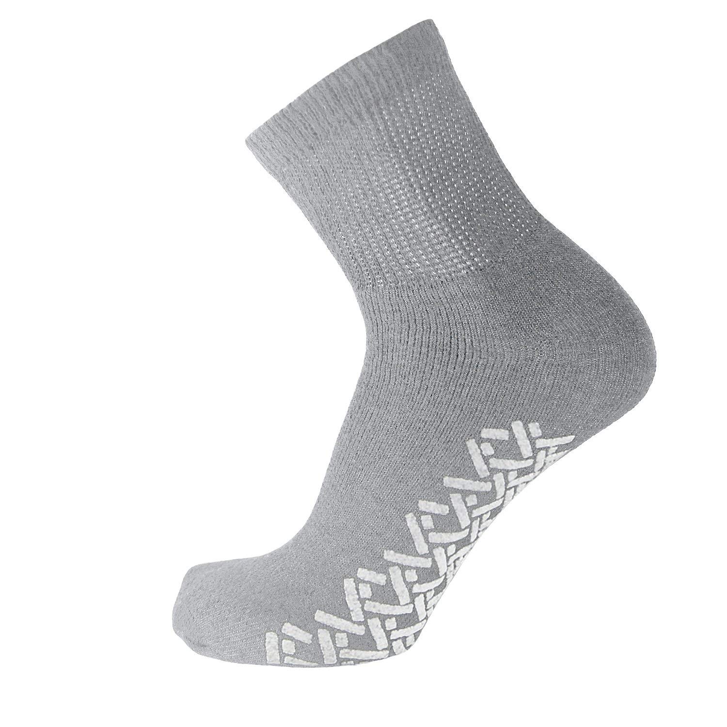 12 Pairs Men's Non-Slip Diabetic Cotton Quarter Socks - Breathable Therapeutic Socks with Non-Binding Top & Gripper Sole for Swollen Feet (Grey, Size 10-13) - Ideal for Daily Wear, Diabetes Care & Elderly Comfort