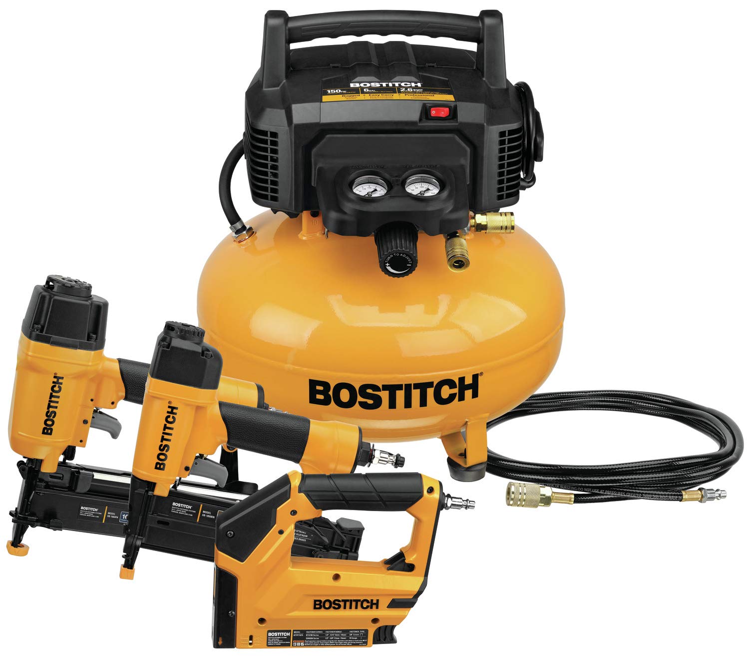 BOSTITCH BTFP3KIT 3-Tool Air Compressor Combo Kit - Pneumatic Nail Gun, Brad Nailer & Stapler for Woodworking, Framing & DIY Projects