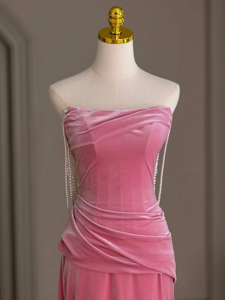 Elegant Mermaid Velvet Pink Long Prom Dress for Women - Formal Evening Gown for Homecoming, Wedding, Ball - Plus Size Options Available