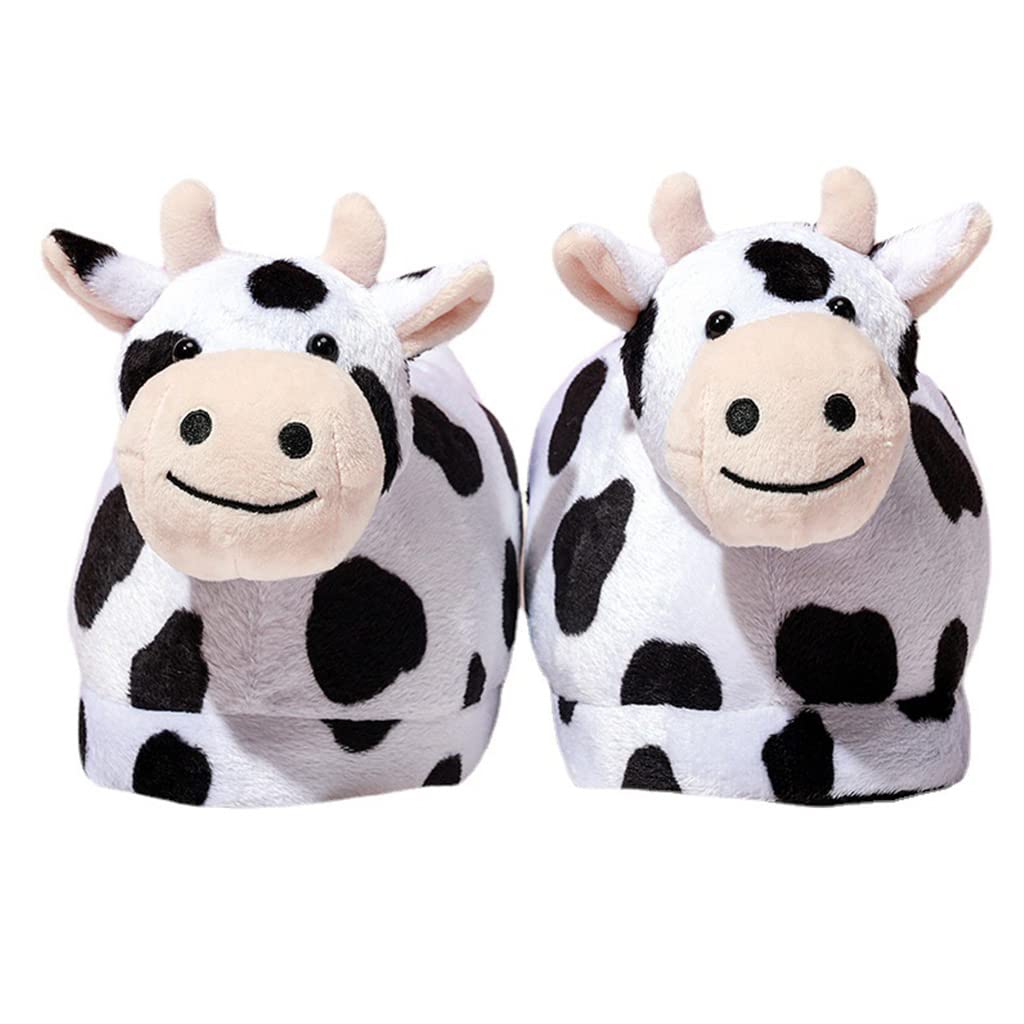 Unisex Cartoon Cow House Slippers - Warm Winter Indoor Fur Slippers for Women & Men | Soft Plush Home Shoes for Living Room, Bedroom & Cozy Comfort