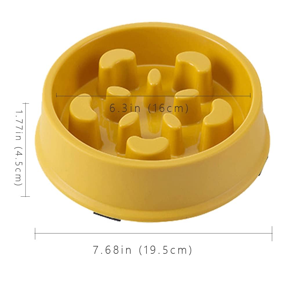 Slow Feeder Dog Bowl for Small Dogs - Anti-Gulping Pet Food Dish for Puppies & Small Breeds - Yellow Non-Slip Base - Perfect for Fast Eaters & Digestive Health - Great for Mealtime Enrichment & Portion Control