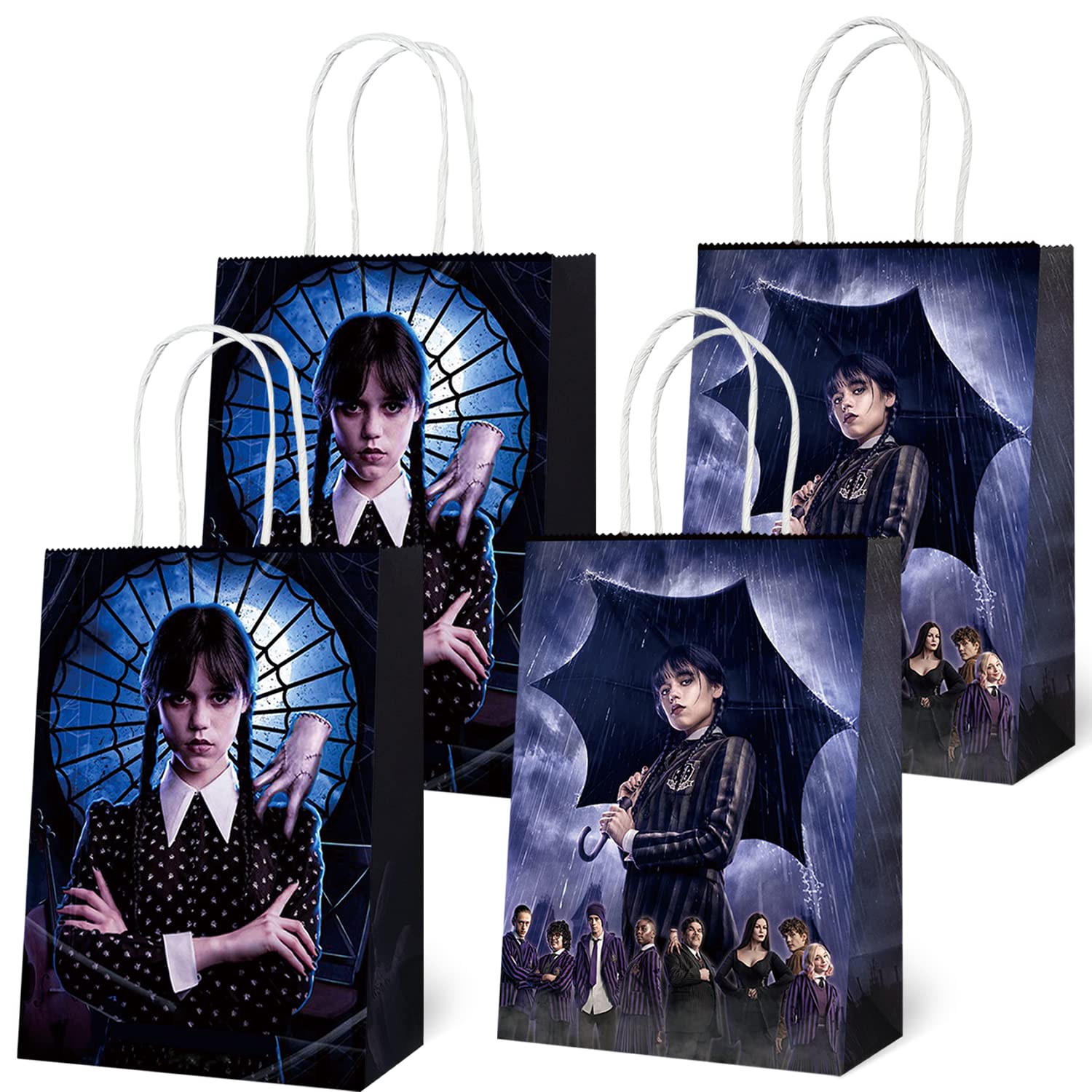 12 Wednesday Addams Theme Gift Bags | Birthday Party Decorations & Supplies Set for Girls | Perfect for Themed Parties, Halloween Events & Gift Giving