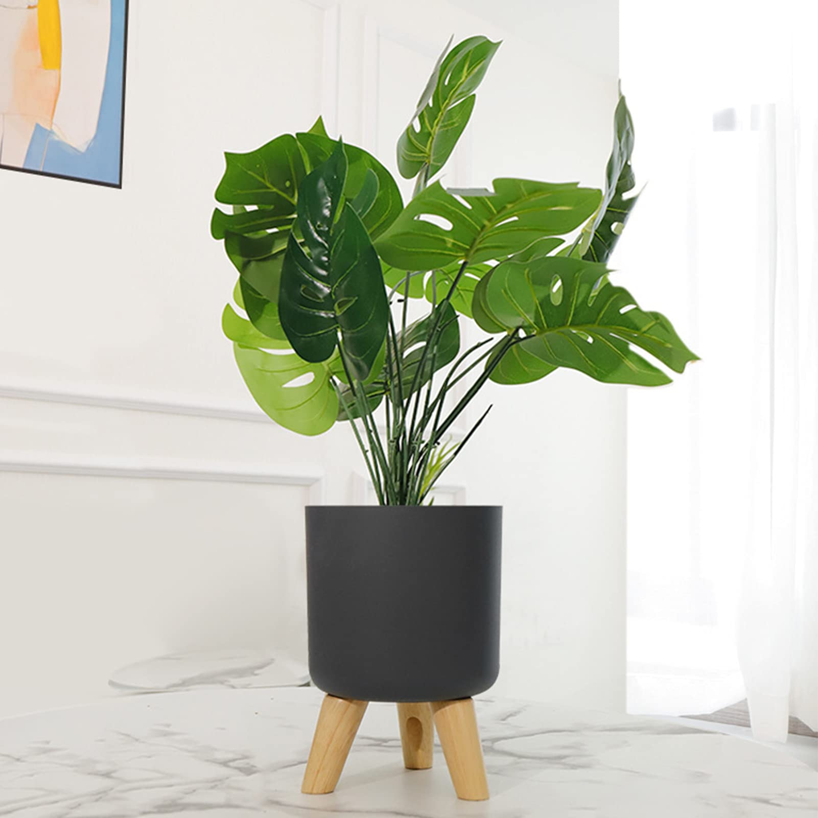 Yardwe Grey Round Flower Pot with Legs - Indoor Planter with Water Level Gauge, Decorative Plant Container for Home, Office, Balcony & Garden Decor
