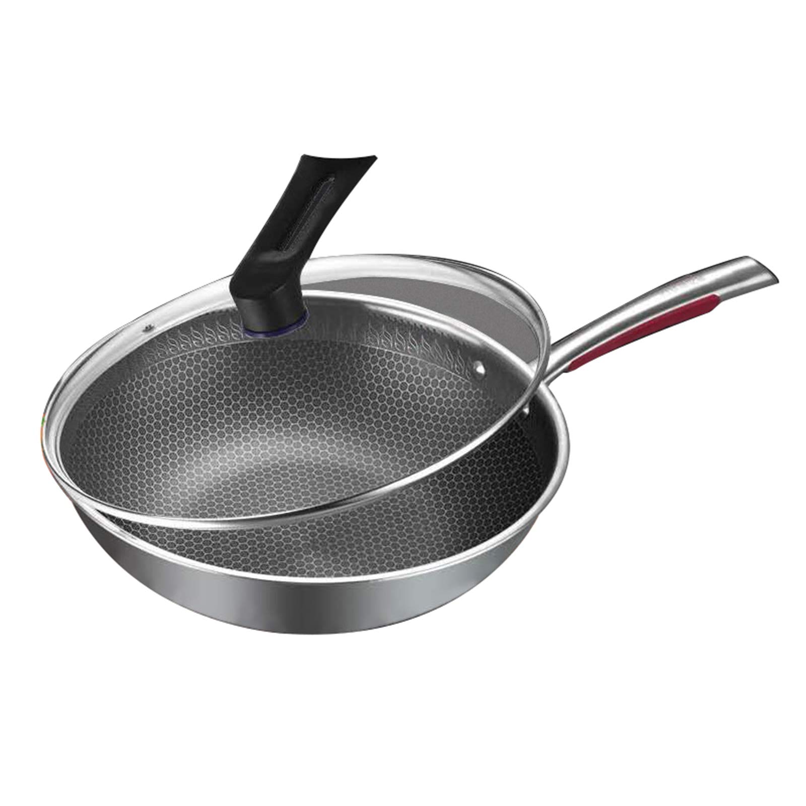 316 Honeycomb Stainless Steel Wok with Tempered Glass Lid - Nonstick Scratch-Resistant Induction Cookware for Stir Frying, Deep Frying & Asian Cooking - Compatible with Gas, Electric & Induction Stovetops