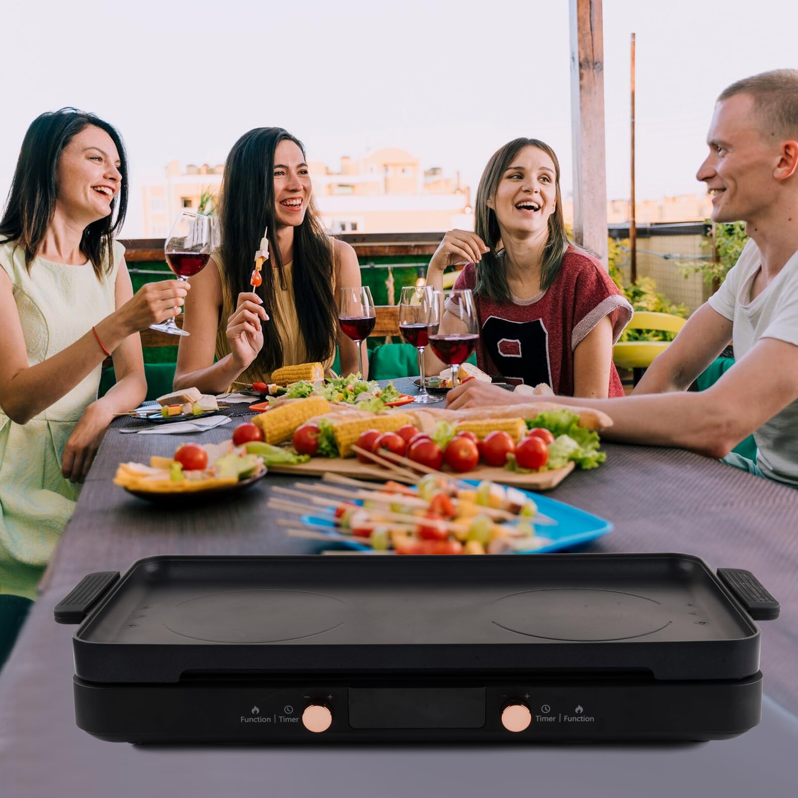 1800W Double Induction Cooktop with Non-Stick Griddle Pan - 2 Burners, 11 Power Levels & 3H Timer - Perfect for Home Kitchen, Dorm & RV Cooking - Black