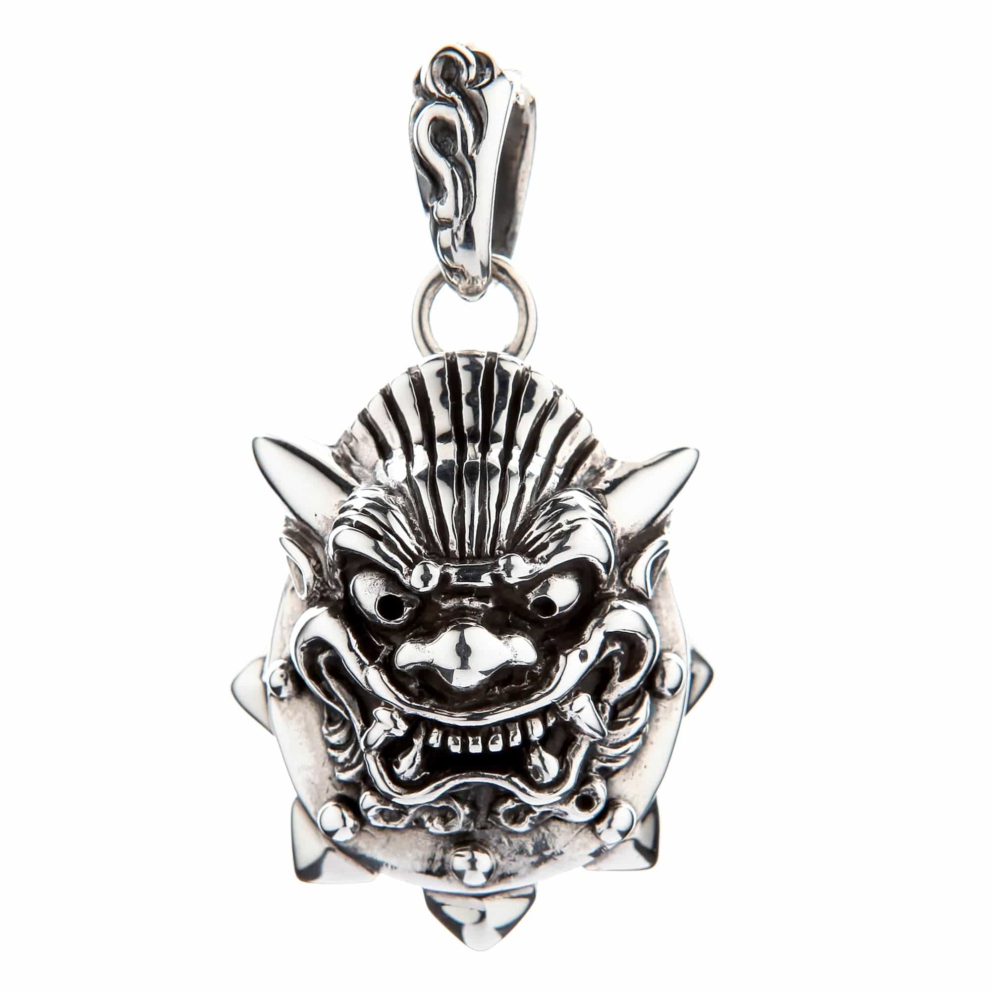 Japanese Oni Demon Mask Sterling Silver Pendant Necklace - Handcrafted Samurai Jewelry for Men & Women - Perfect for Cosplay, Halloween Costume & Anime Lovers