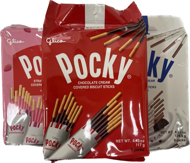 Pocky Sticks Japanese Snacks Variety Pack - Strawberry, Chocolate, Cookies & Cream Flavors (3 Pack) | Authentic Asian Treats for Parties, Gifts & Snacking