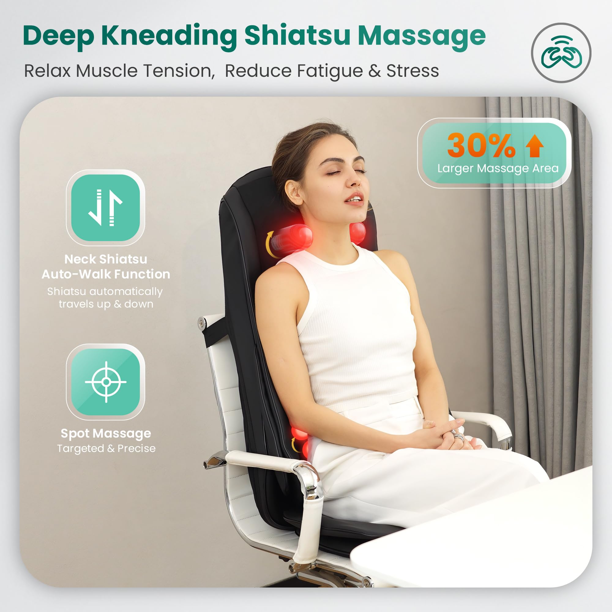 Snailax Shiatsu Neck and Back Massager with Heat - Electric Chair Massager with Compression - Full Body Massage Pad for Office & Home Use - Perfect Gift for Relaxation & Pain Relief - Ideal for Stress Relief, Muscle Tension & Improved Circulation