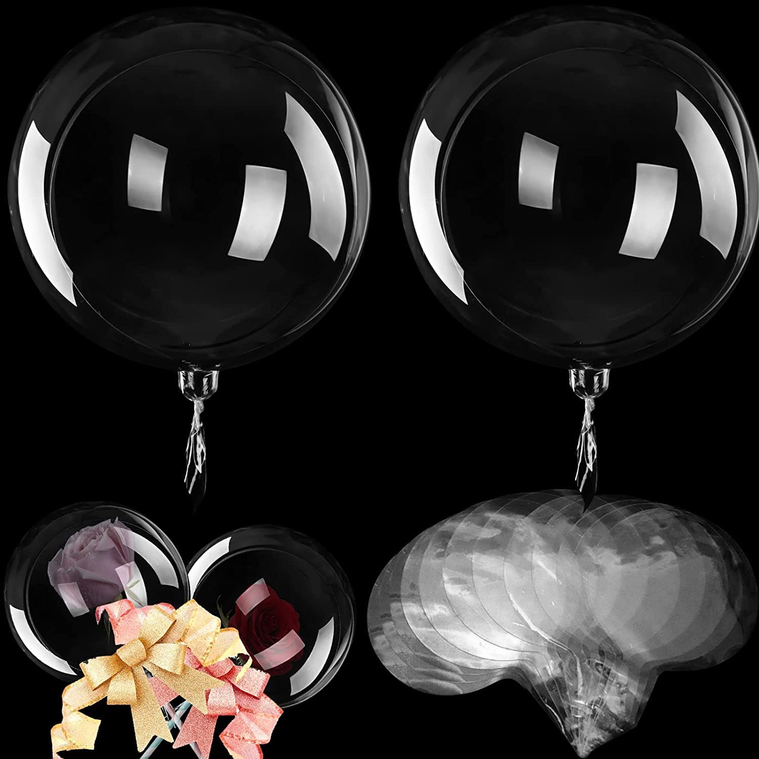 16 Pcs Clear Bobo Balloons 24 Inch - Transparent Bubble Balloons Large Round Balloons Set for LED Lights, Birthday, Christmas, Wedding Party Decorations - Indoor & Outdoor Use for Events, Photo Backdrops, and Celebrations