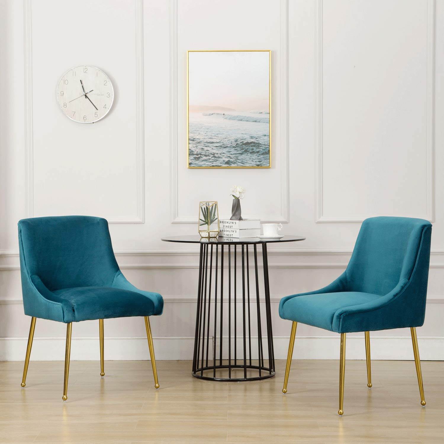 Guyou 6-Piece Velvet Upholstered Dining Chair Set - Teal Accent Chairs for Kitchen, Dining Room, Living Room & Bedroom | Elegant Comfort for Family Meals, Entertaining Guests & Home Decor