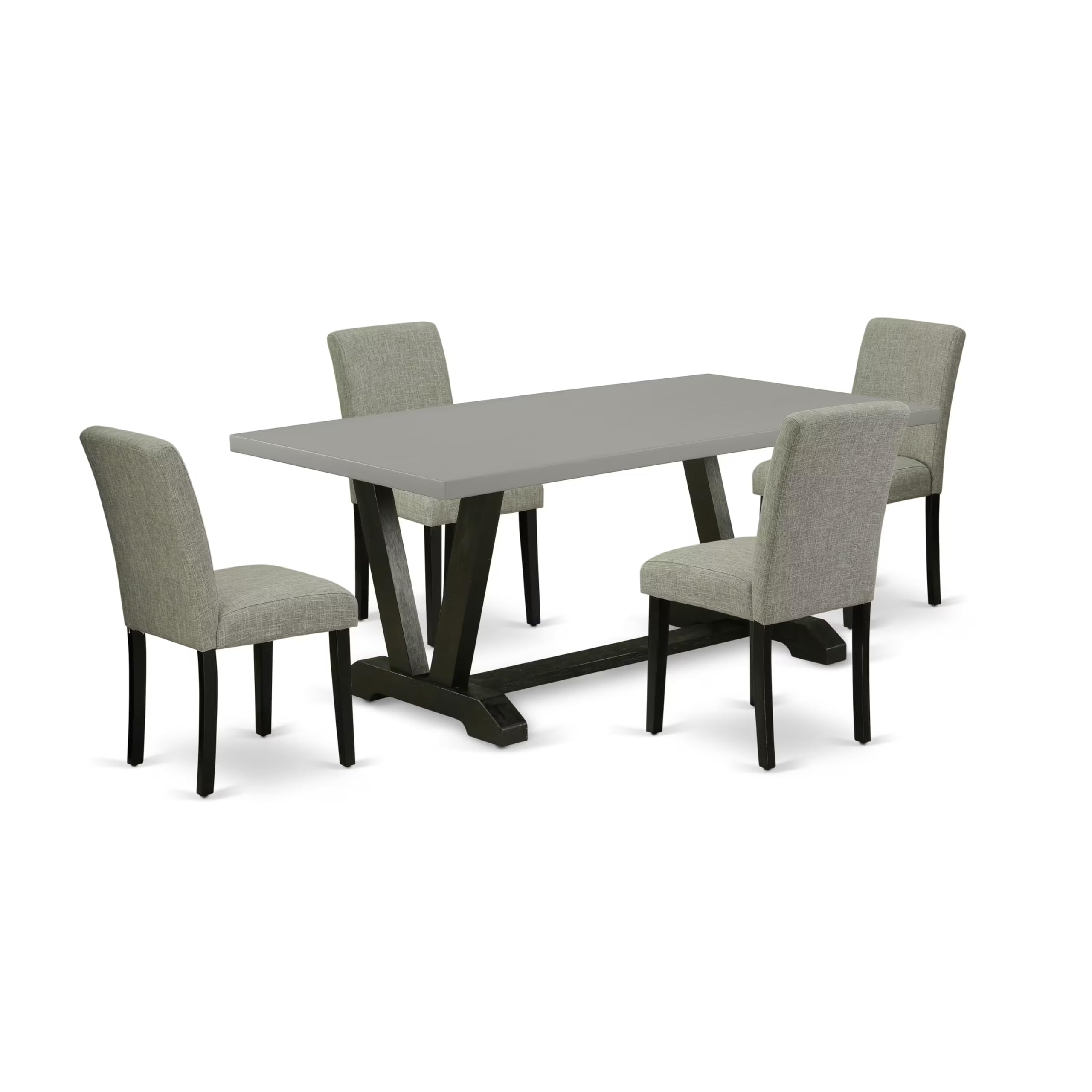 East West Furniture 5-Piece Kitchen Table Set for 4 - Rectangle Dining Table with V-Legs & 4 Shitake Linen Fabric Parson Chairs, 40x72 Inch, Multi-Color - Perfect for Small Dining Rooms, Breakfast Nooks & Cozy Family Meals