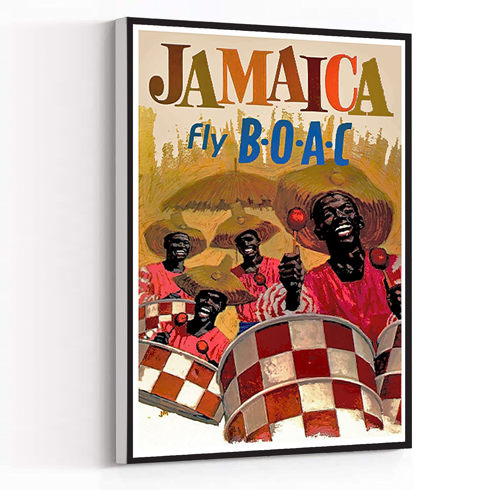 Rainya Hippie Bathroom Paintings - Jamaica Travel Poster Wall Art for Home & Bathroom Decor - 16x24 Framed Canvas