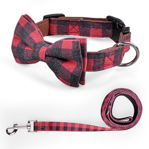Checkered Red(Collar+Bowtie+Leash)