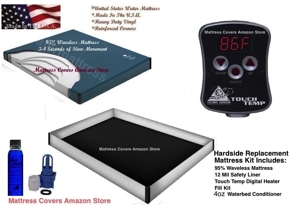 California King 95% Waveless Waterbed Mattress with 12 Mil Liner, Digital Heater & Fill Kit with Conditioner - Ultra Comfort for Bedroom, Guest Room & Master Suite