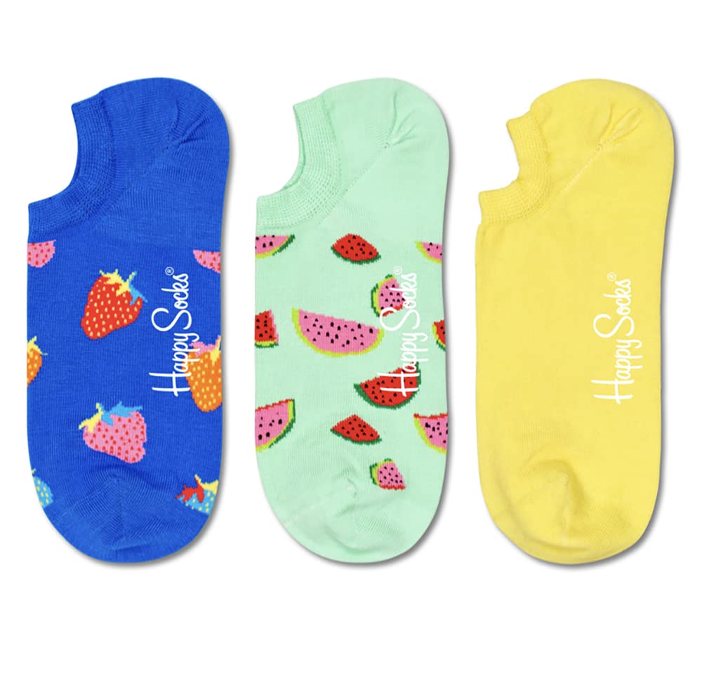 Happy Socks Women's Fruit Print No-Show Socks 3-Pack - Breathable Invisible Socks for Sneakers, Flats & Loafers - Perfect for Workout, Running & Daily Wear