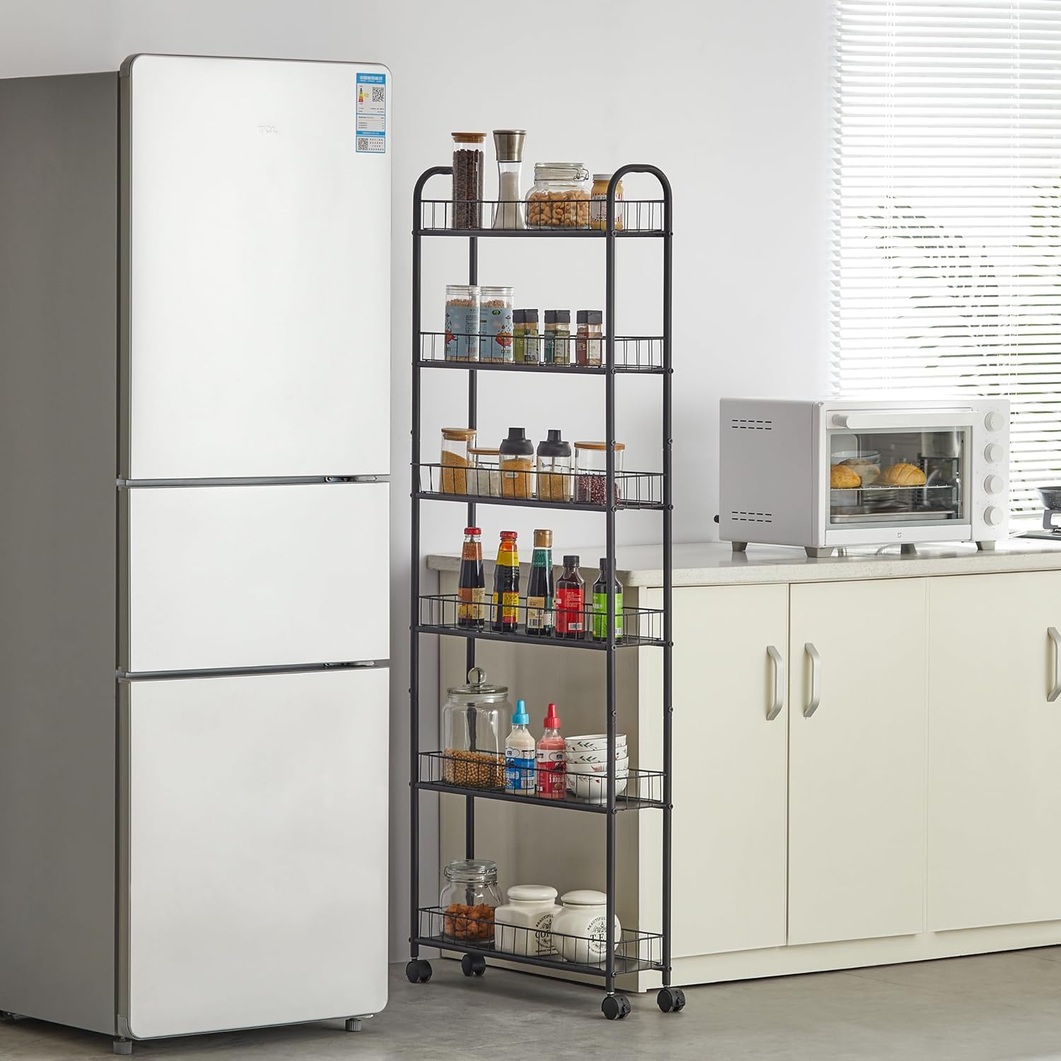6-Tier Slim Rolling Storage Cart with Wheels - Metal Mobile Shelving Organizer for Office, Kitchen, Bathroom & Laundry Room - Space-Saving Narrow Utility Cart (6 Inches Wide) - Perfect for Small Spaces, Closet Organization & Home Storage Solutions
