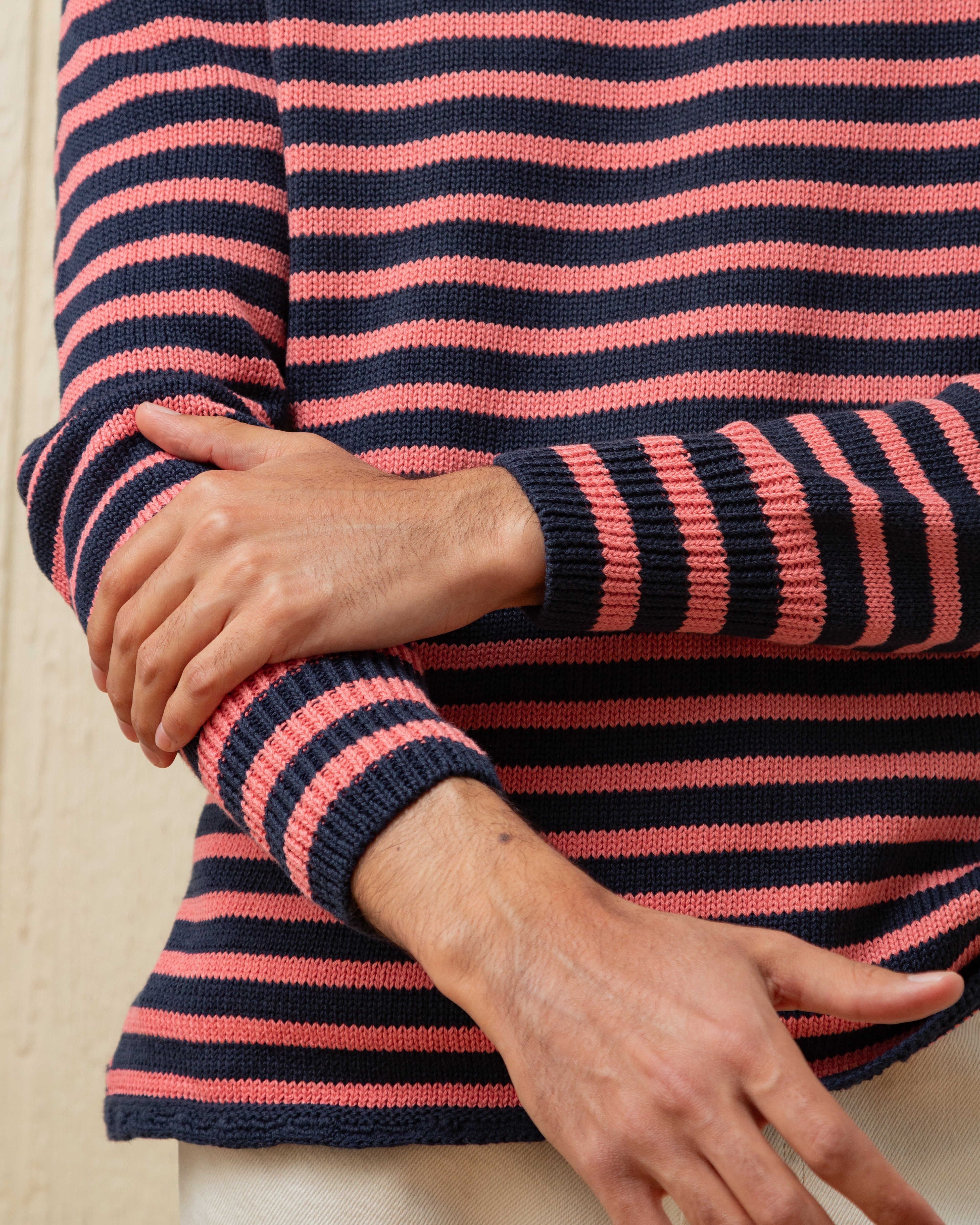 Premium Cotton Linen Fisherman's Sweater - Navy & Nautical Red Striped Pullover | Cozy Casual Wear for Men & Women | Perfect for Fall, Winter & Coastal Outings