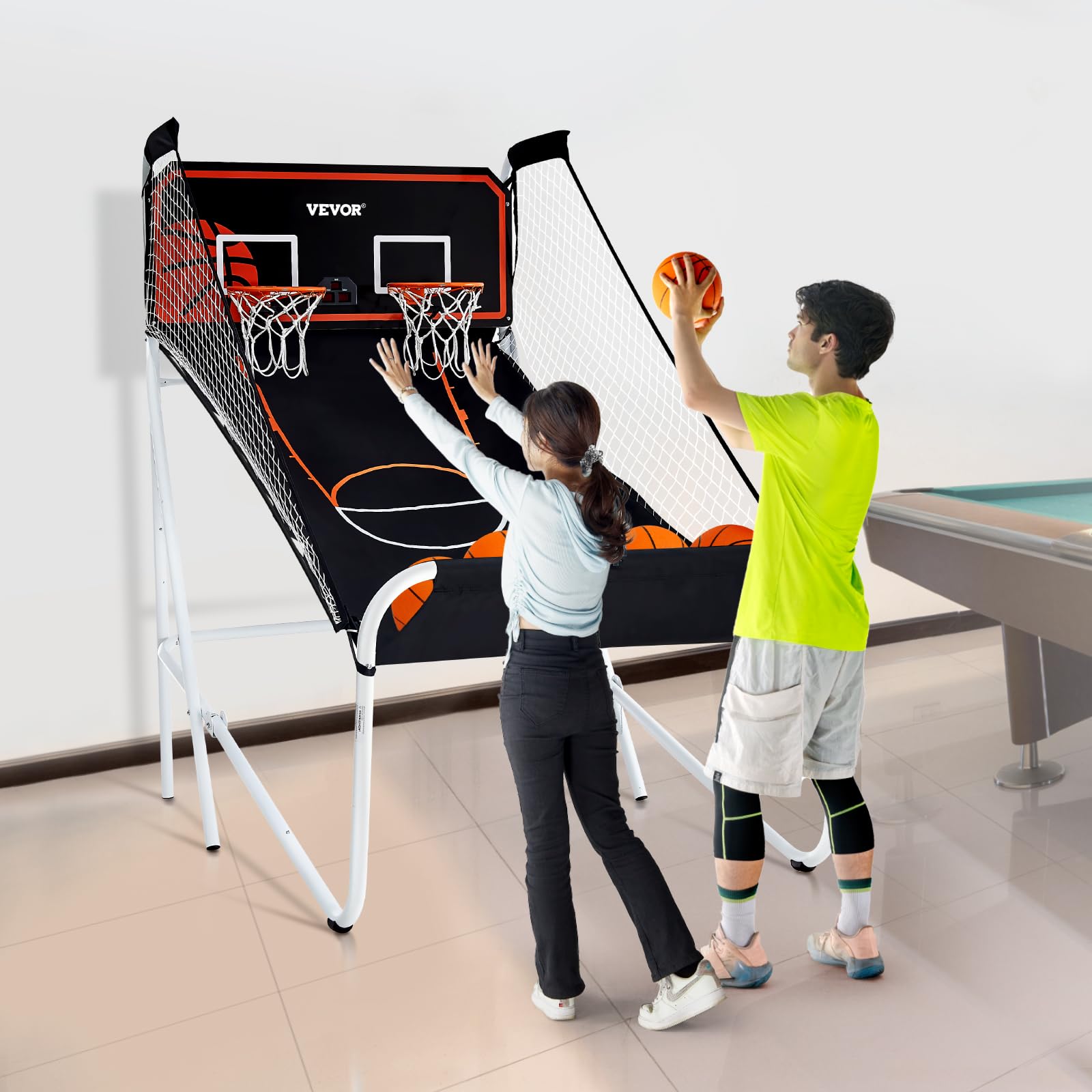 VEVOR 2 Player Basketball Arcade Game - Indoor Electronic Basketball Hoop with 8 Game Modes, Scoreboard & Air Pump - Fun Home Sports Game for Kids & Adults - Perfect for Game Rooms, Parties & Family Entertainment