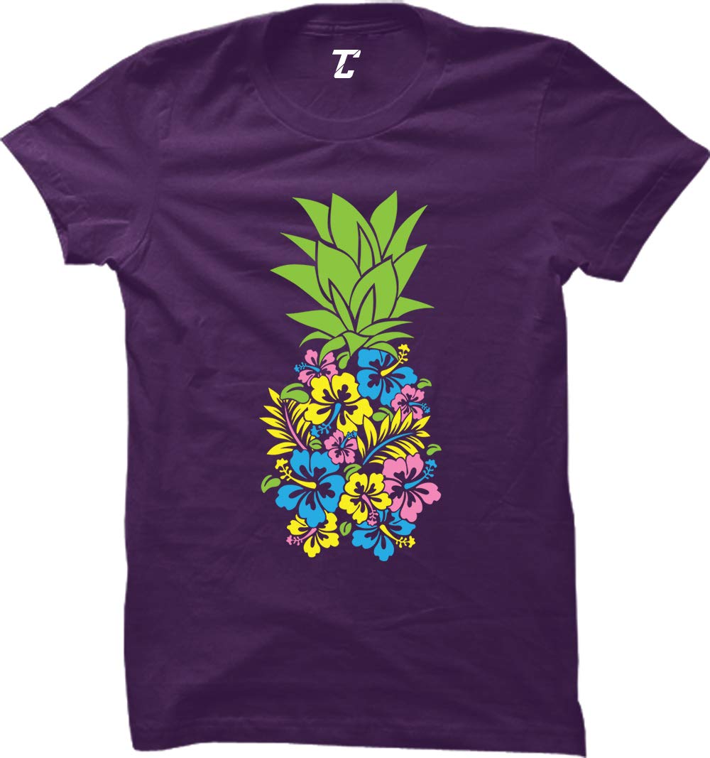 Hawaiian Floral Pineapple Women's T-Shirt - Tropical Summer Vacation Shirt for Beach Party & Luau Outfits