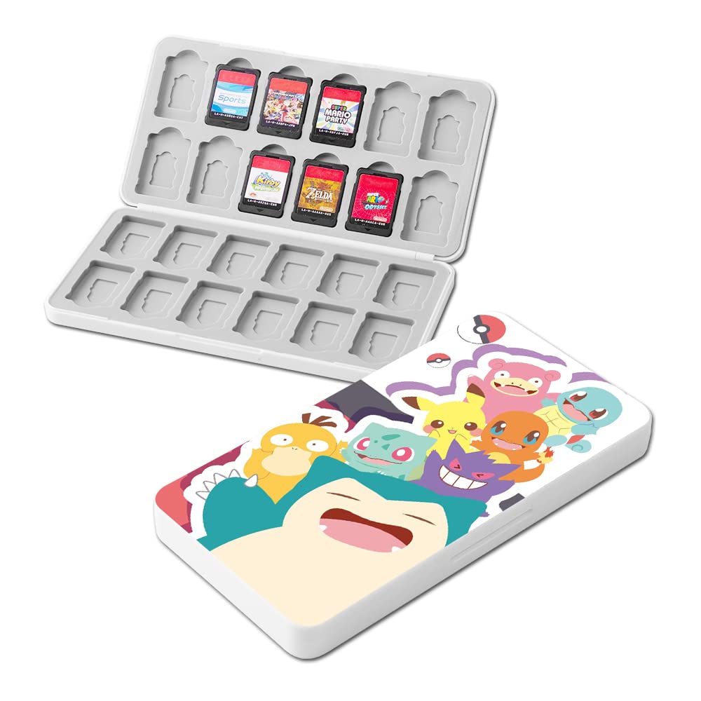 PERFECTSIGHT Cute Nintendo Switch Game Card Holder Case - Compatible with Switch/Switch Lite/OLED, Holds 24 Game Cartridges & 24 SD Cards - Portable Compact Storage Box (Pokemon Style) - Perfect for Travel, Gaming Parties & Organizing Your Switch Collection