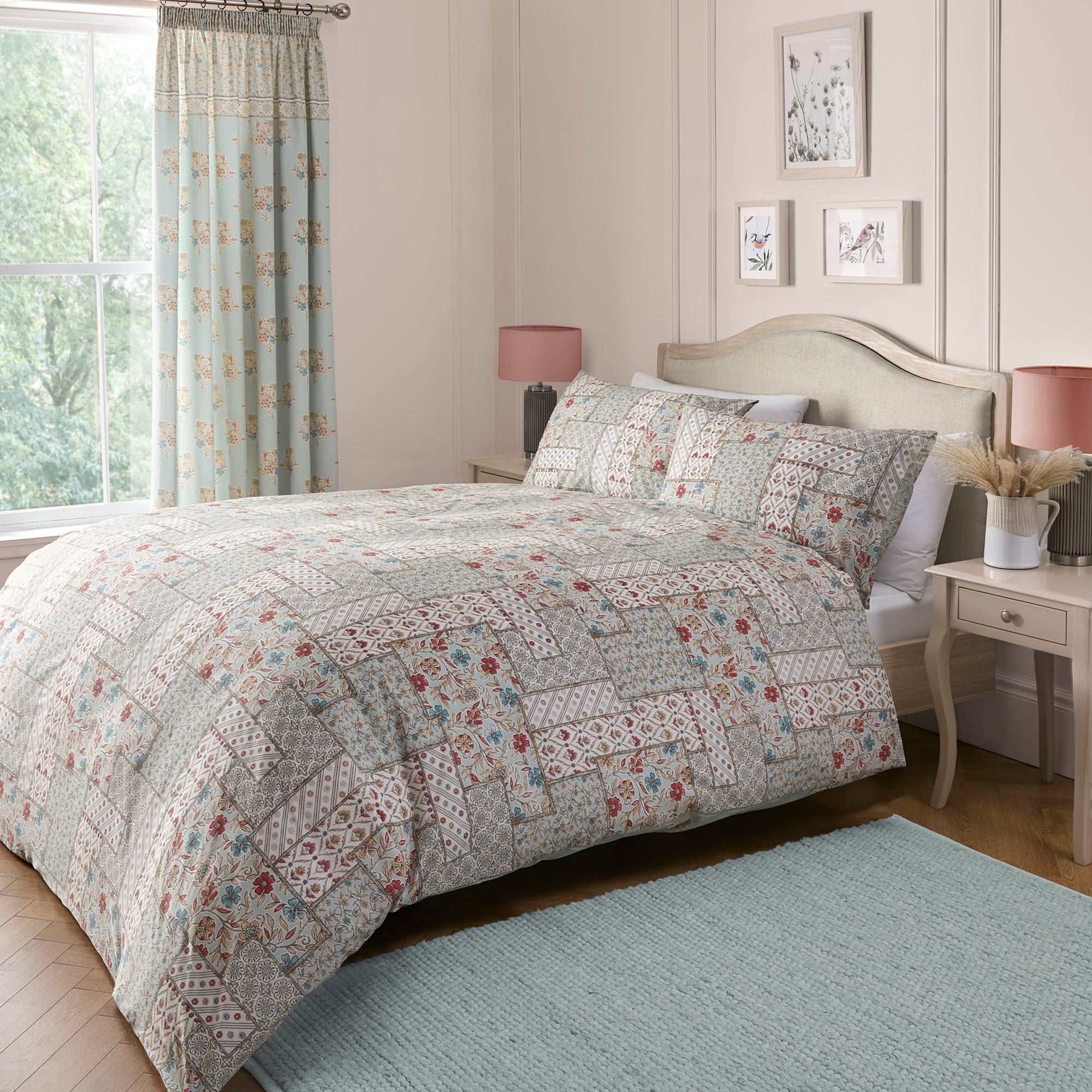 Dreams & Drapes Lorena Patchwork Duvet Cover Set - Duck Egg Blue Bohemian Style Bedding - Perfect for Master Bedroom, Guest Room & Boho Chic Home Decor