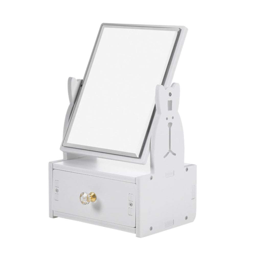 Portable Vanity Mirror with Drawer & Wood Storage Organizer - Compact Makeup Mirror for Bathroom, Dresser or Vanity Countertop - Perfect Travel Jewelry Case & Cosmetic Organizer (Rabbit Design) - Ideal for Home, Salon & On-the-Go Makeup Application